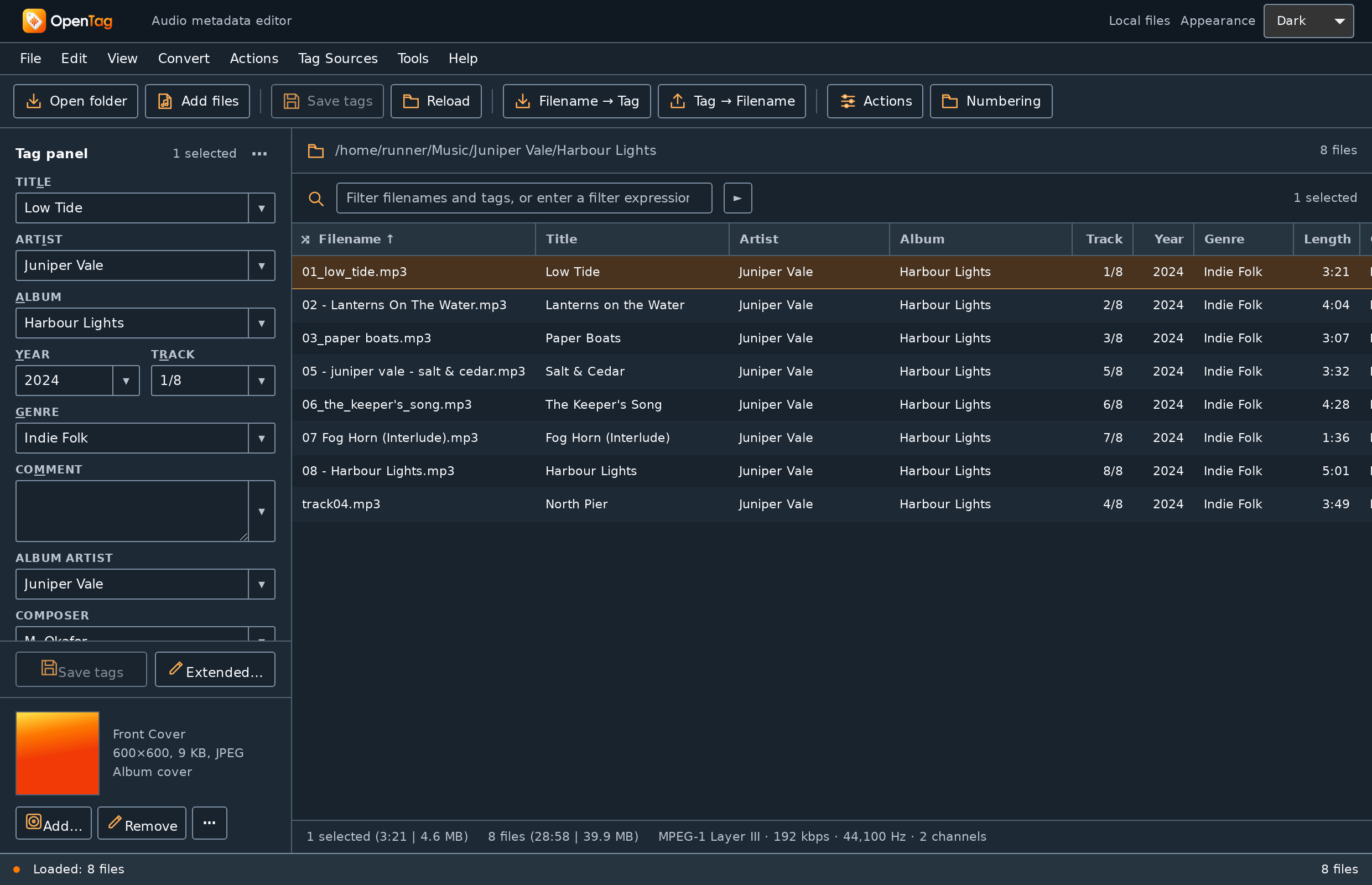 The OpenTag main window with an album open