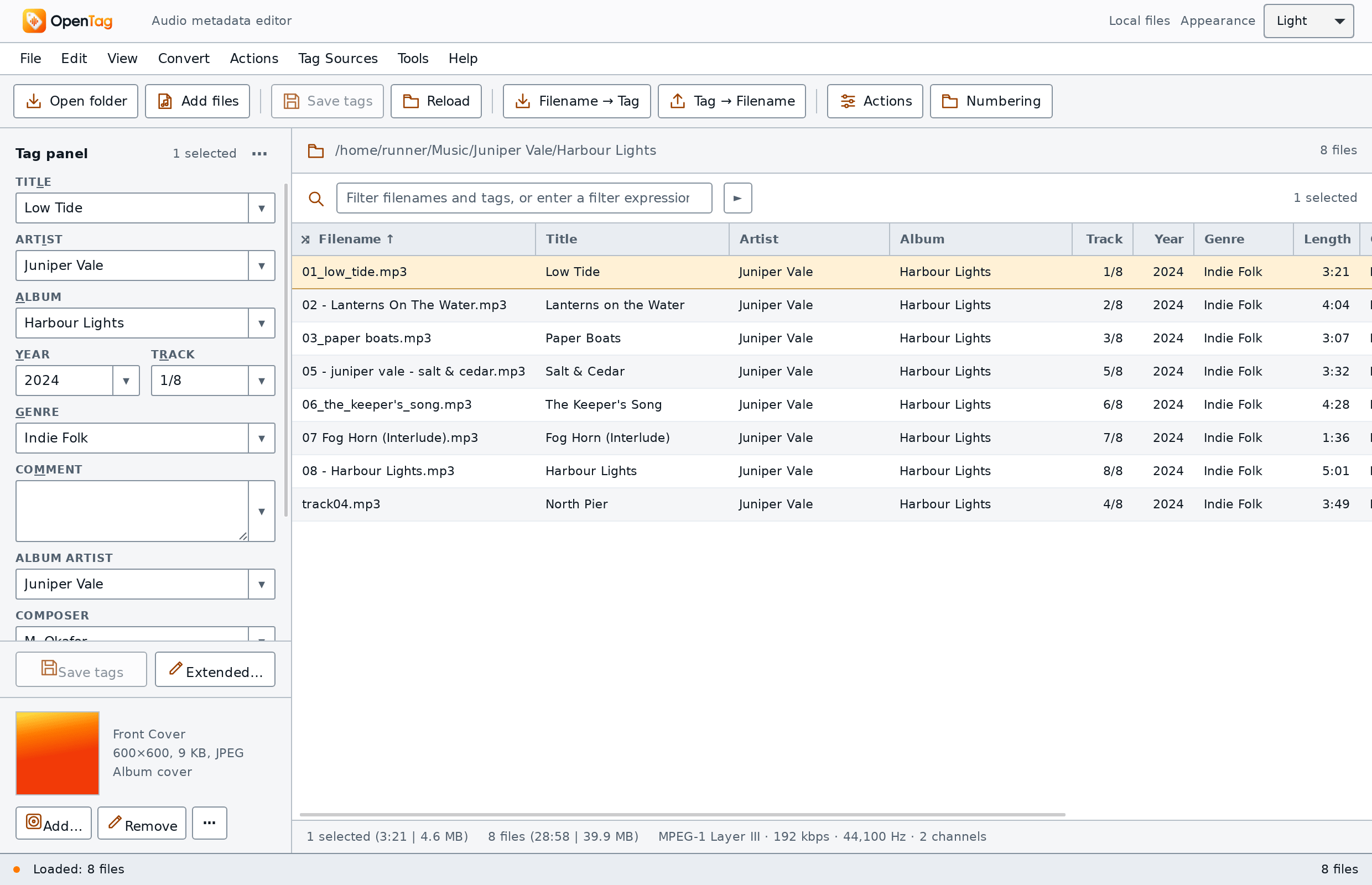 The OpenTag main window with an album open