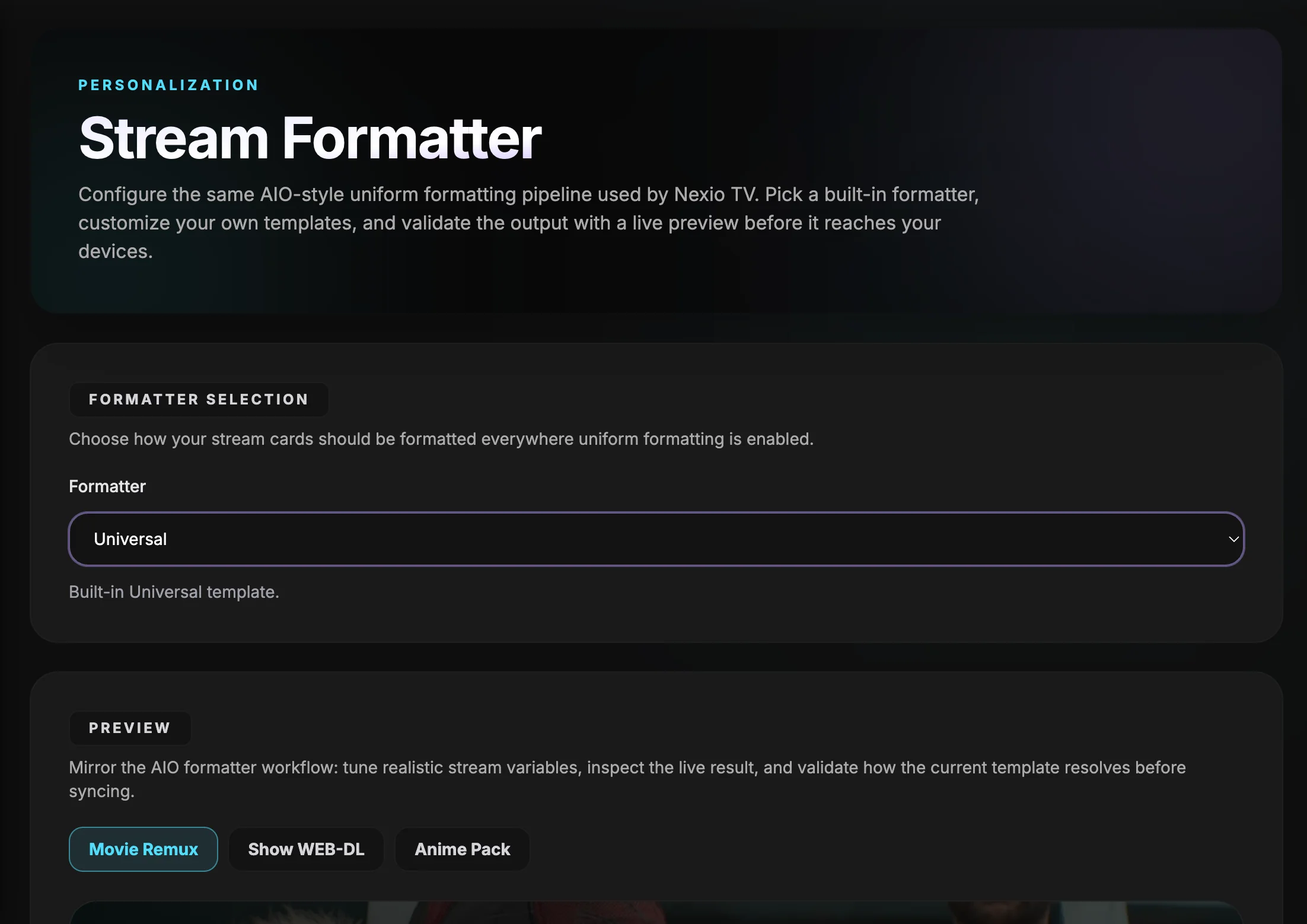 Stream Formatter workspace overview