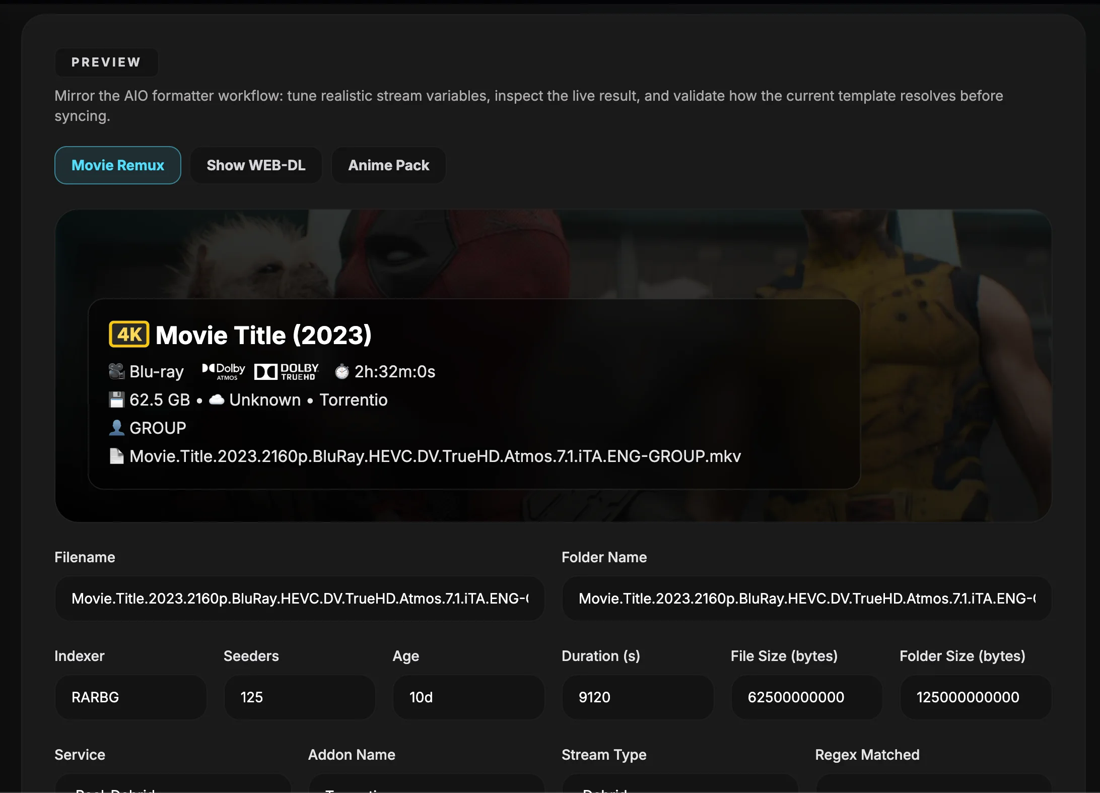 Formatter live preview